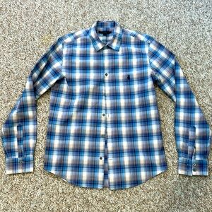 John Varvatos blue plaid long sleeve button down size small.